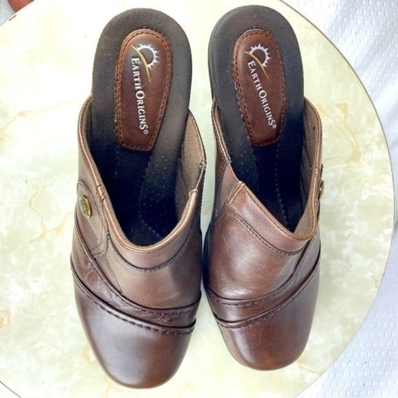 Earth Origins Mules Women Size 9 Brown Burnished Leather Open Back Slip On Shoes - Picture 7 of 11
